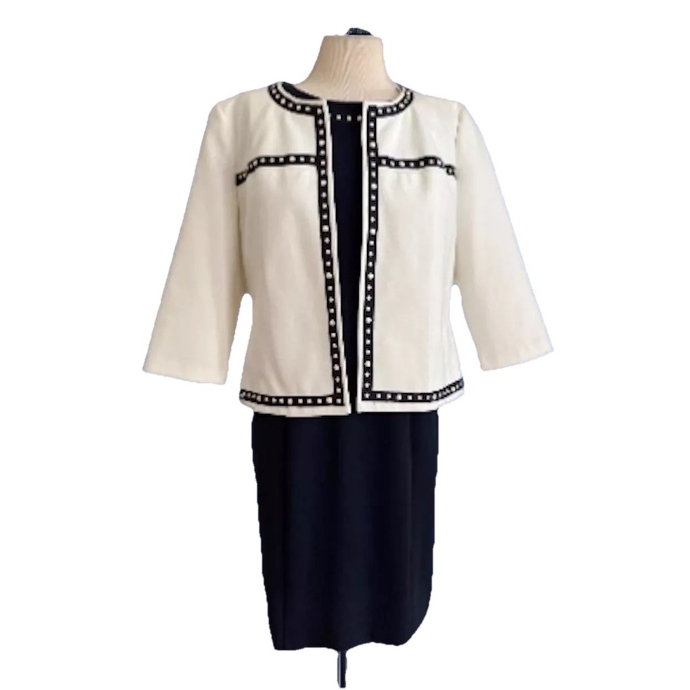 Rafaella‎ 2-Pc Dress Suit Sz 12P  Sheath Dress Jacket  NAVY CREAM BUSINESS